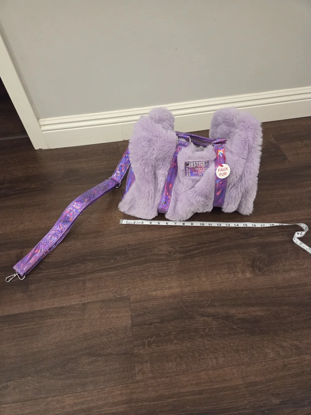 NWT Justice Lavender Faux Fur Heart Handbag
